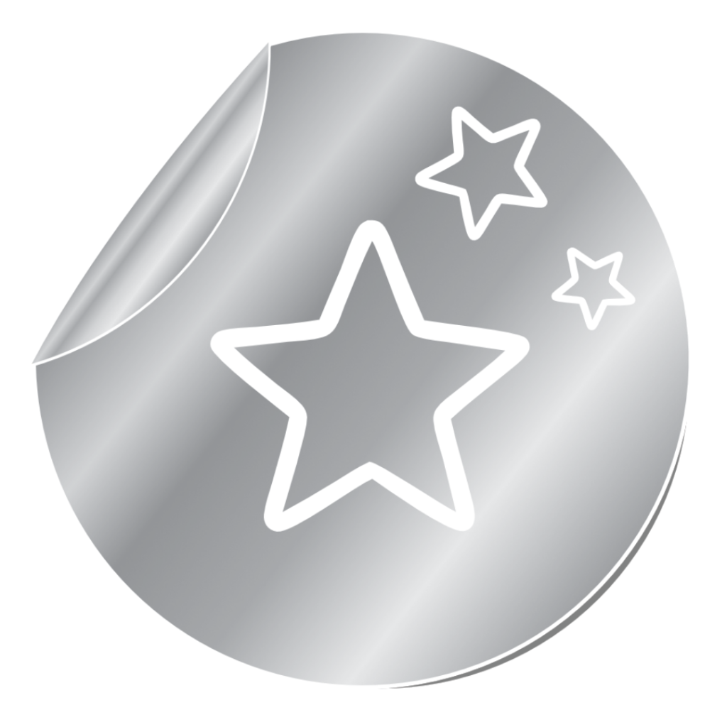 Silver party package badge with a star icon