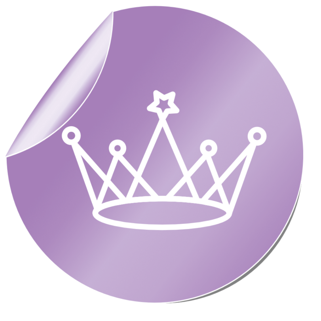 Tiara party package badge with a crown icon