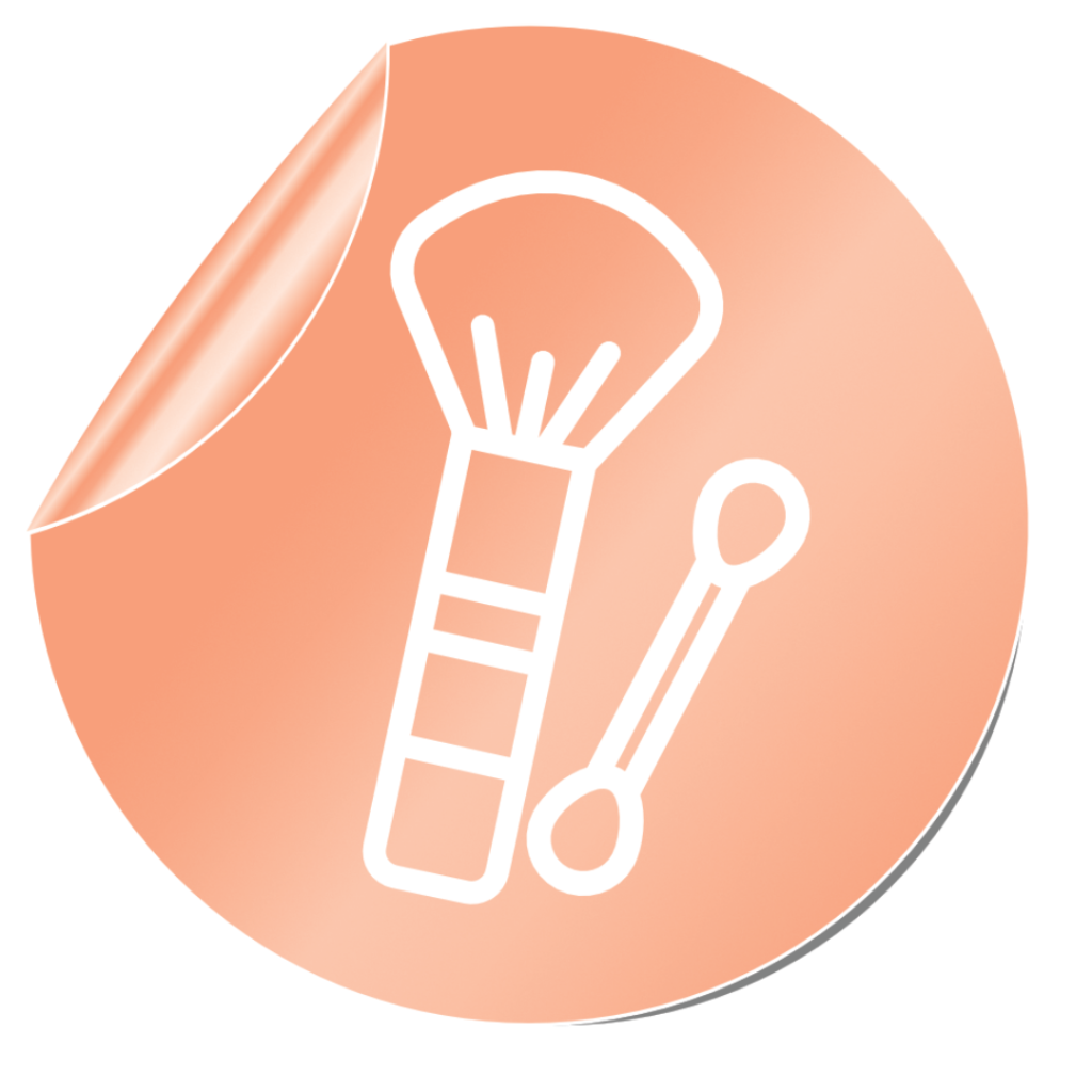 Makeup party package badge with a brush icon