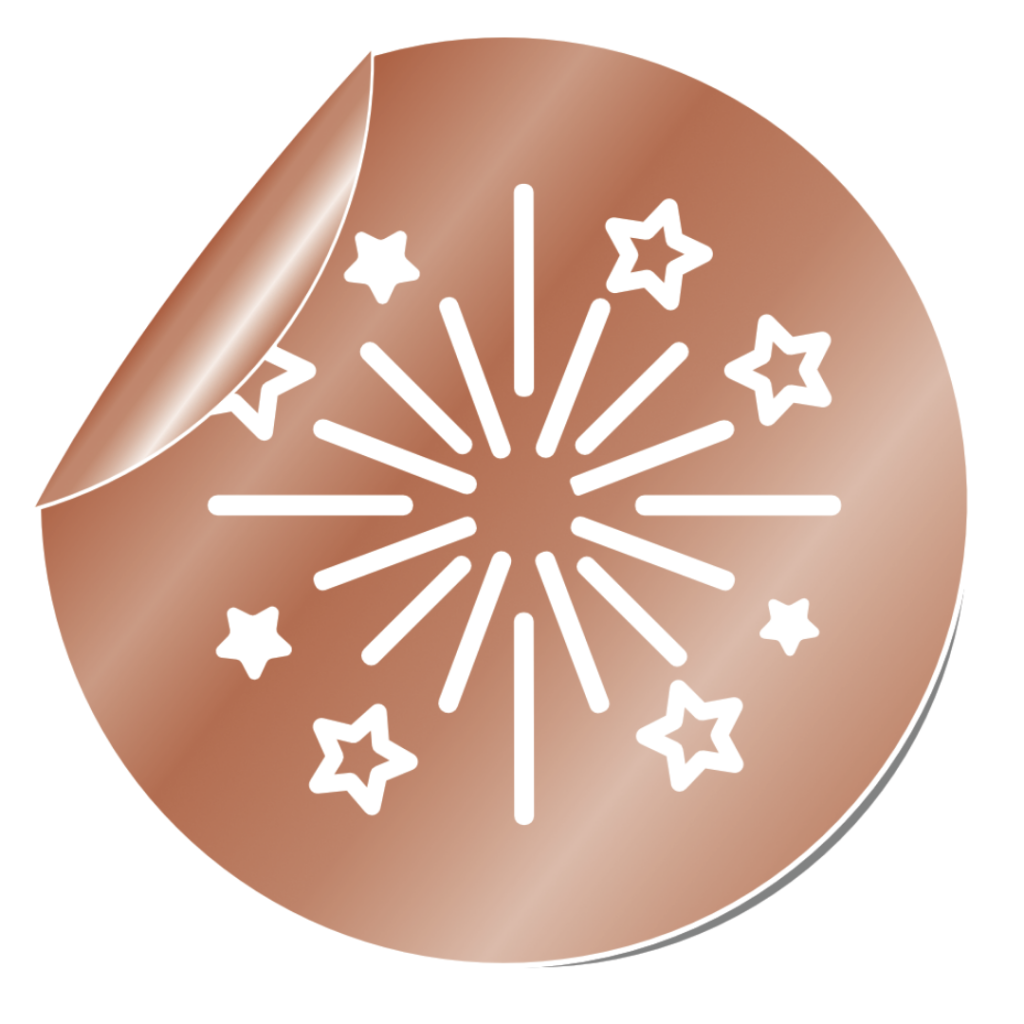 Bronze party package badge with a sparkle icon